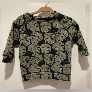 Mini munster Kids Black and Green Leaf Print sweatshirt size 3-6 months